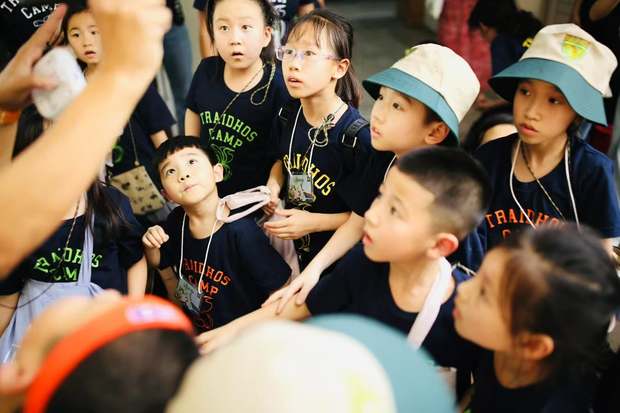 孩子们抬头听老师讲解